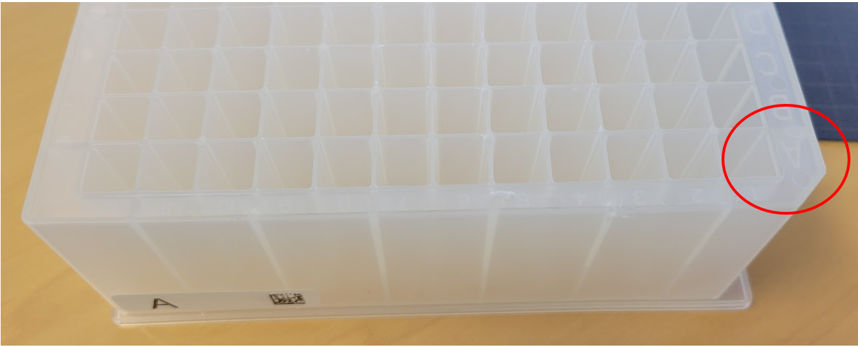 Barcode A placement, plate held with the A-row facing you