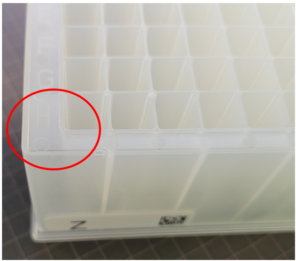 Barcode Z placement, plate held with the H-row facing you