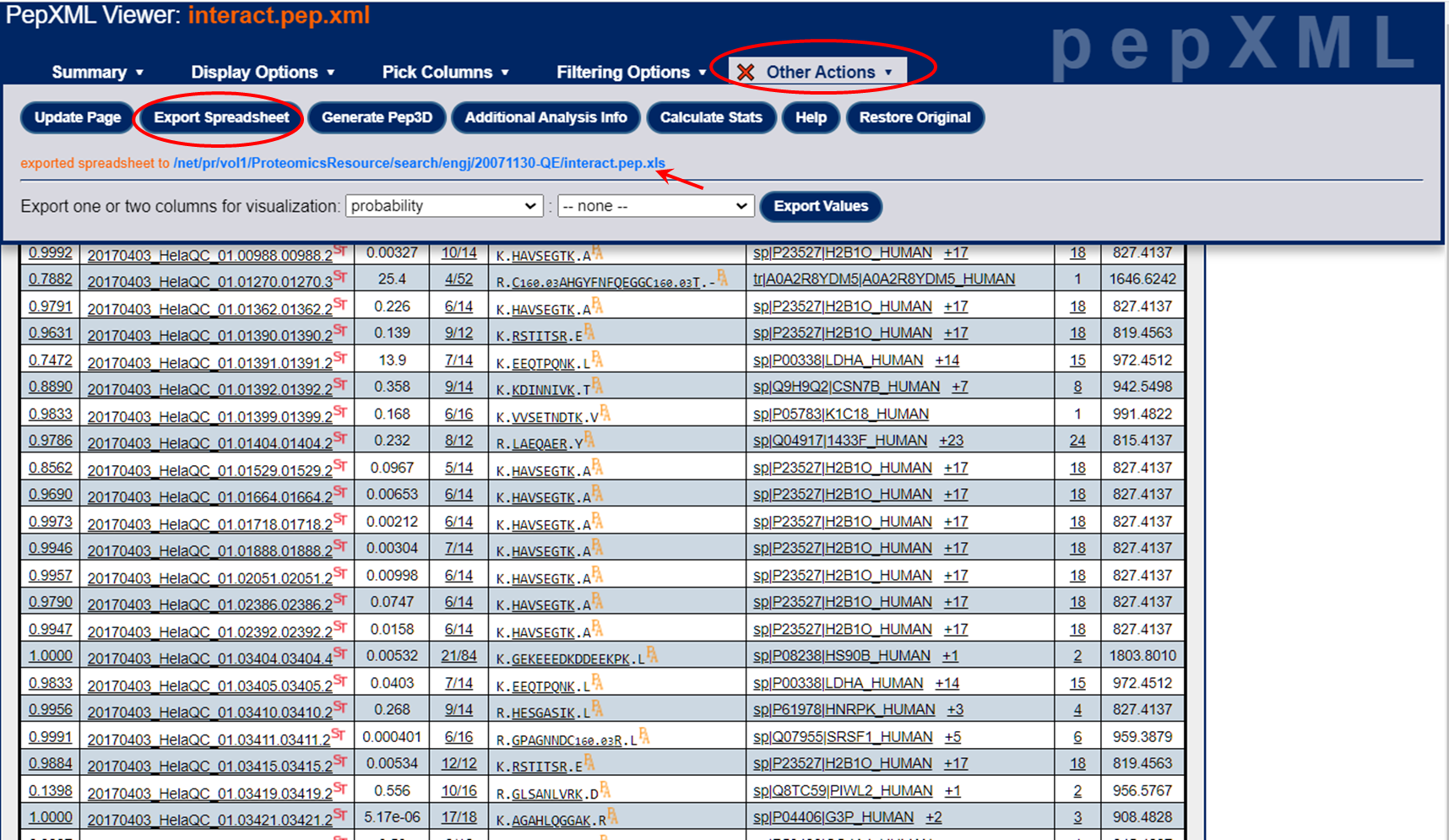 pepXML export