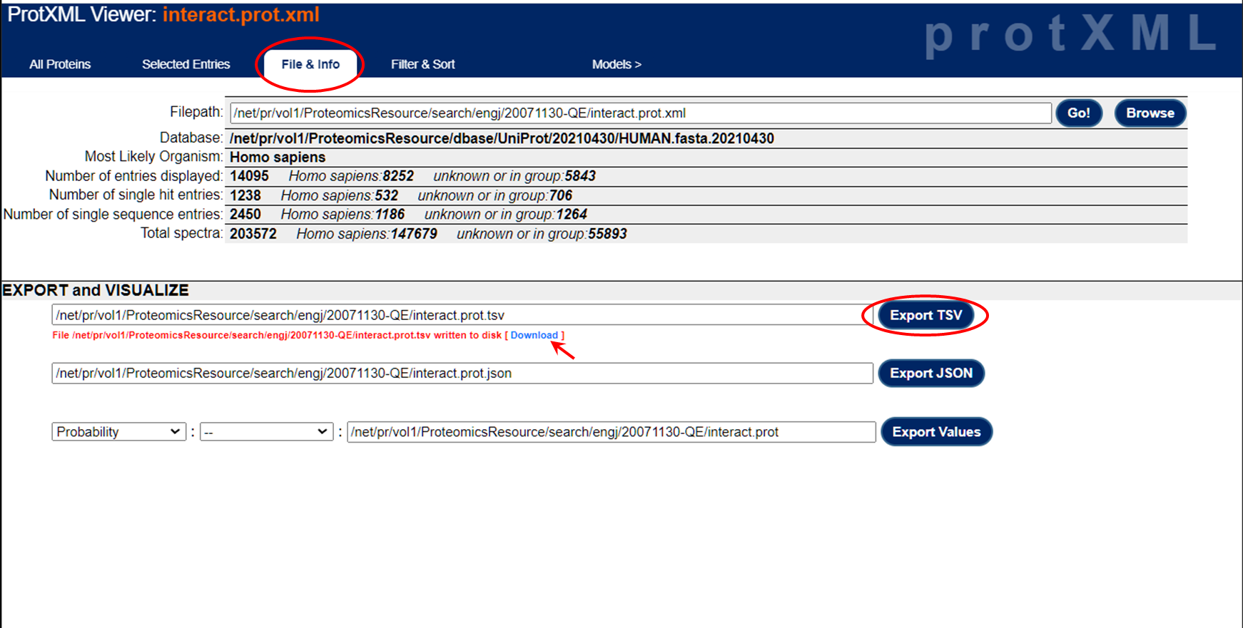 protXML export